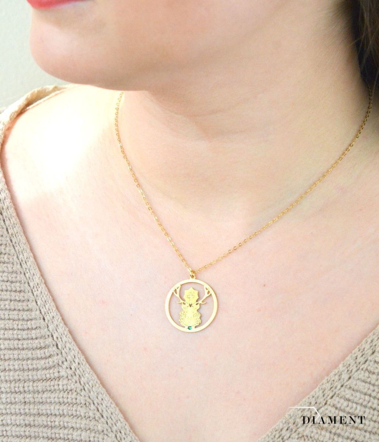 Srebrny naszyjnik celebrytka pozłacana Jeleń Św. Huberta DIA-NSZ-NR3 R552-ROD-ZŁ.jpg